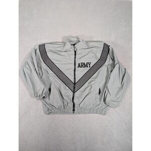 US Army IPFU Jacket Mens Large Gray Windbreaker Full Zip Reflective Running Coat